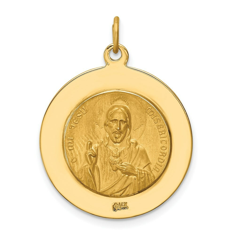 14K Yellow Gold Solid Polished/Satin Large Queen of Holy Scapular Reversible Medal