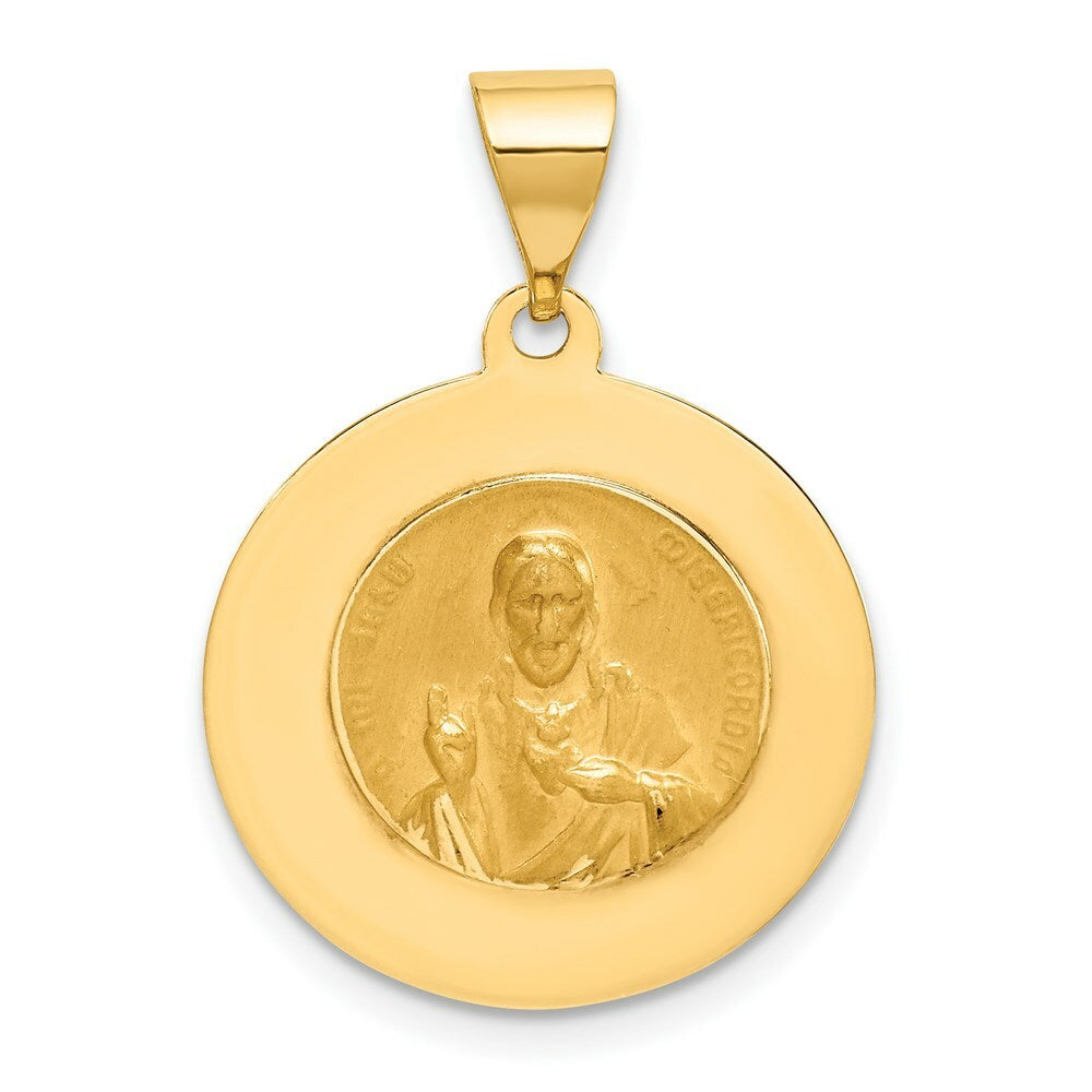 14K Yellow Gold Hollow Polished/Satin Round Spanish Escapulario Reversible Medal