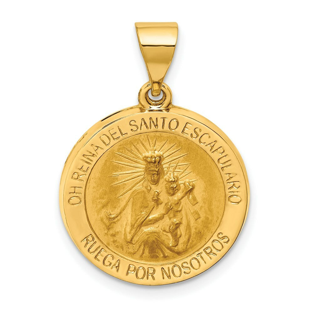 14K Yellow Gold Hollow Polished/Satin Round Spanish Escapulario Reversible Medal