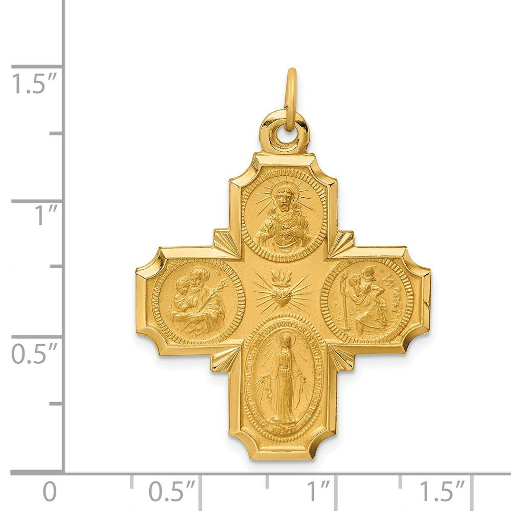 14K Yellow Gold Solid Polished/Satin Large 4-Way Medal
