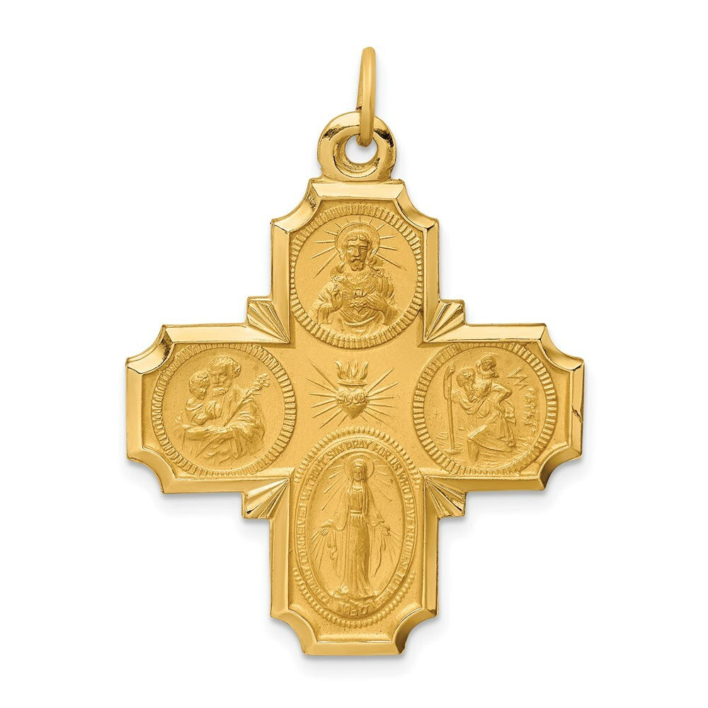 14K Yellow Gold Solid Polished/Satin Large 4-Way Medal