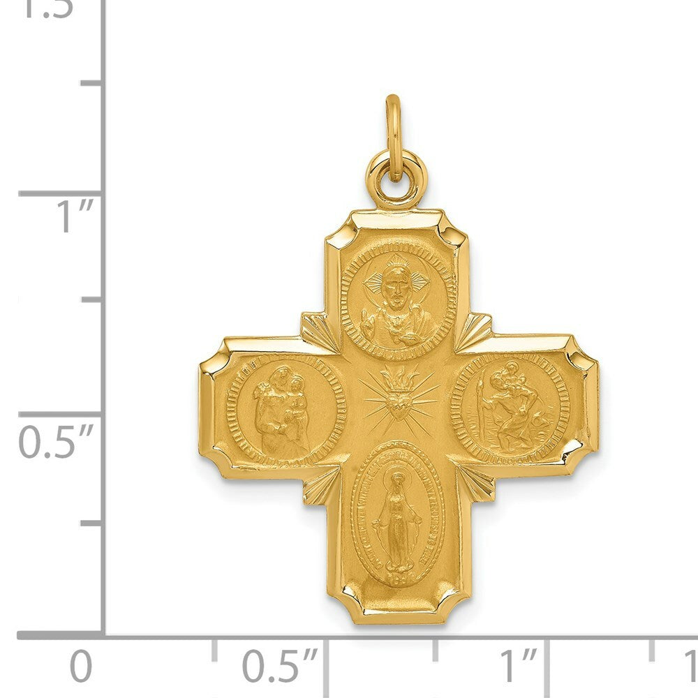 14K Yellow Gold Solid Polished/Satin Medium 4-Way Medal