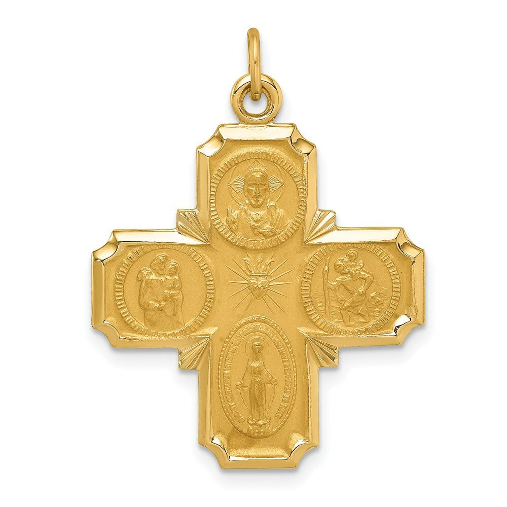 14K Yellow Gold Solid Polished/Satin Medium 4-Way Medal