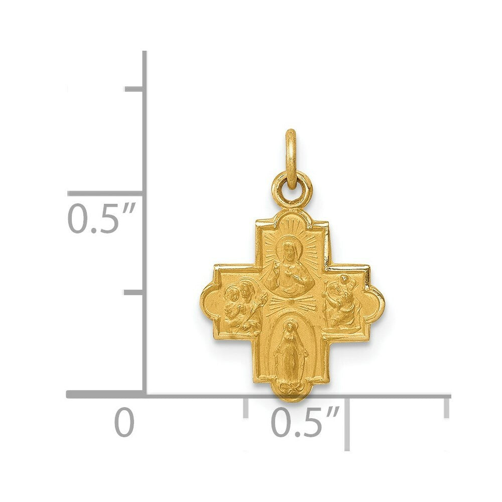 14K Yellow Gold Solid Satin Small 4-Way Medal