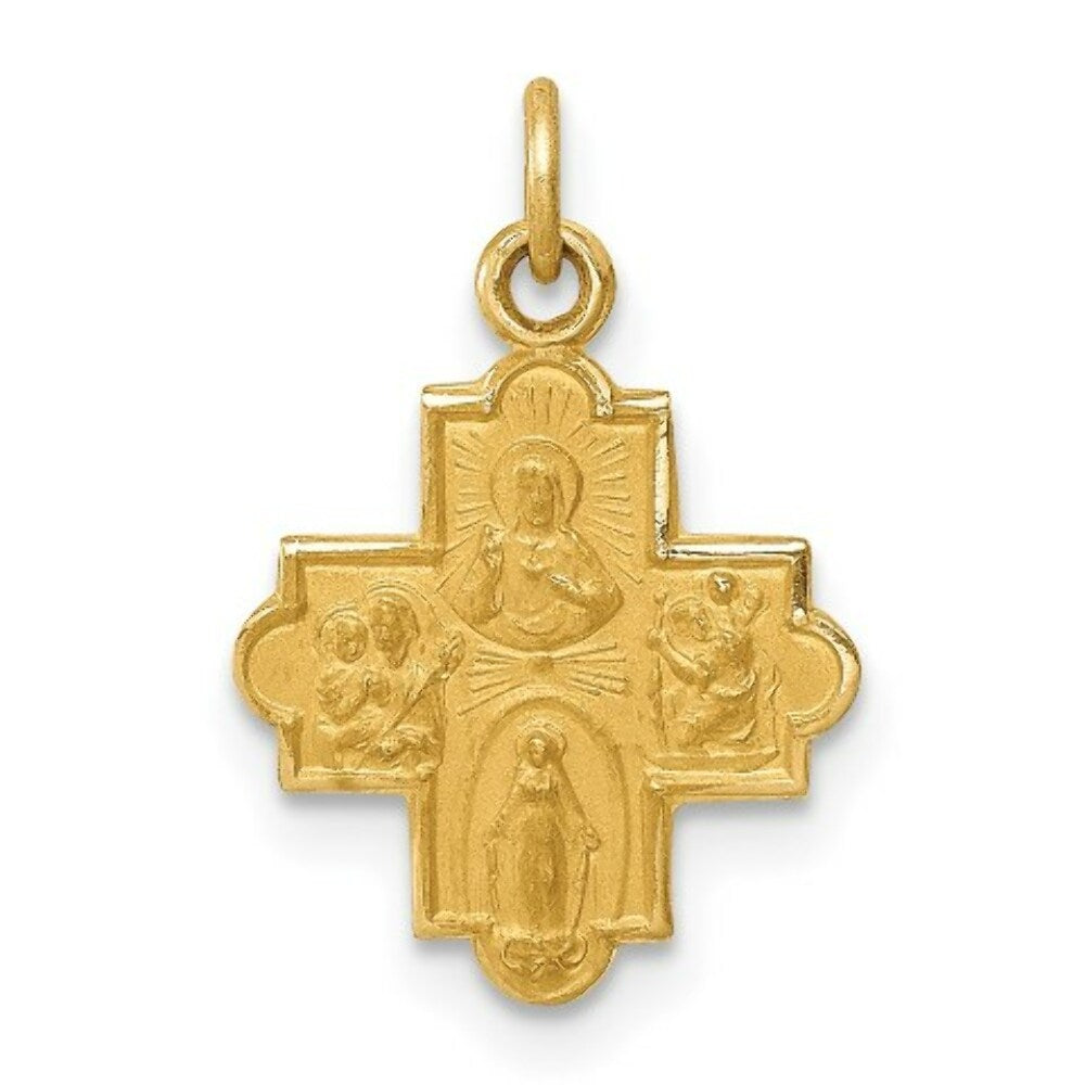 14K Yellow Gold Solid Satin Small 4-Way Medal