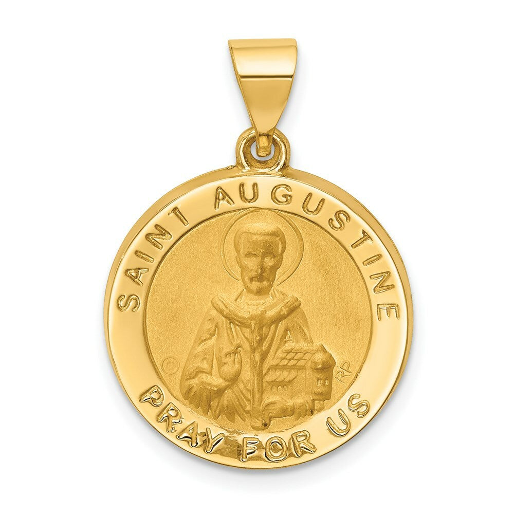 14K Yellow Gold Hollow Polished/Satin Round St. Augustine Medal
