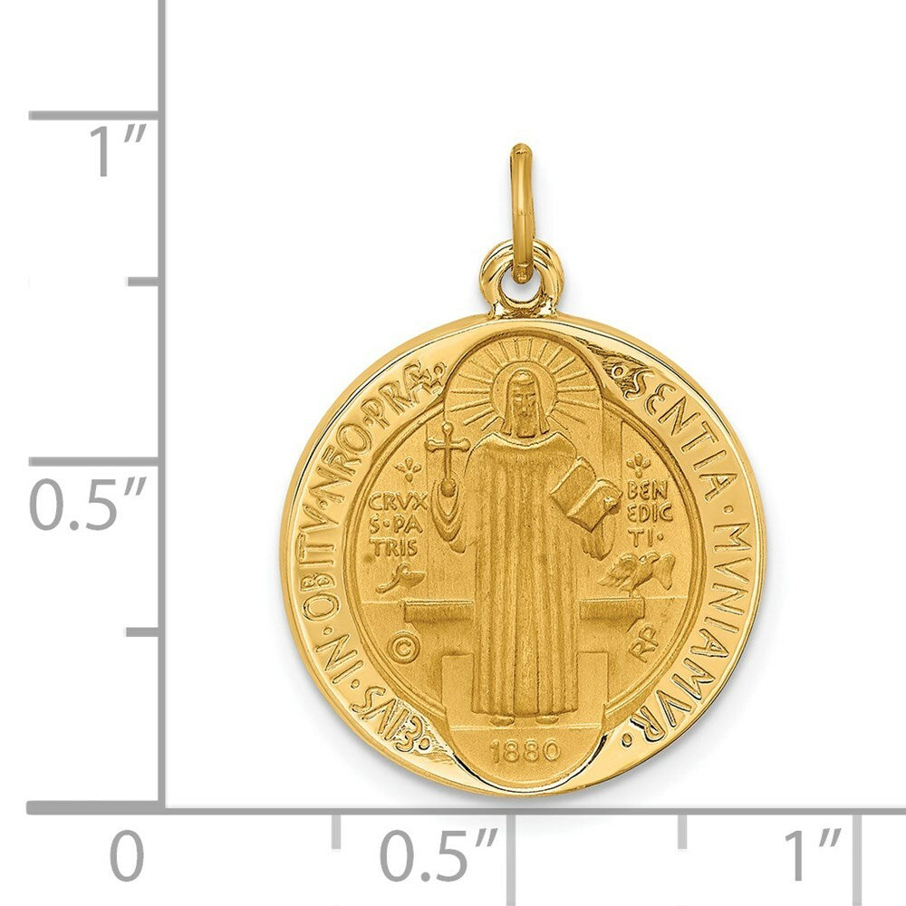 14K Yellow Gold Solid Polished/Satin Round Reversible St. Benedict Medal