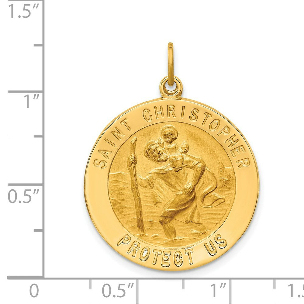 14K Yellow Gold Solid Polished/Satin Large Round St. Christopher Medal