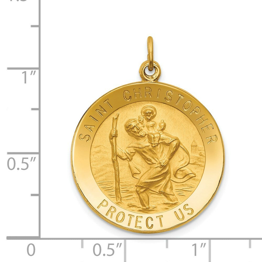 14K Yellow Gold Solid Polished/Satin Medium Round St. Christopher Medal