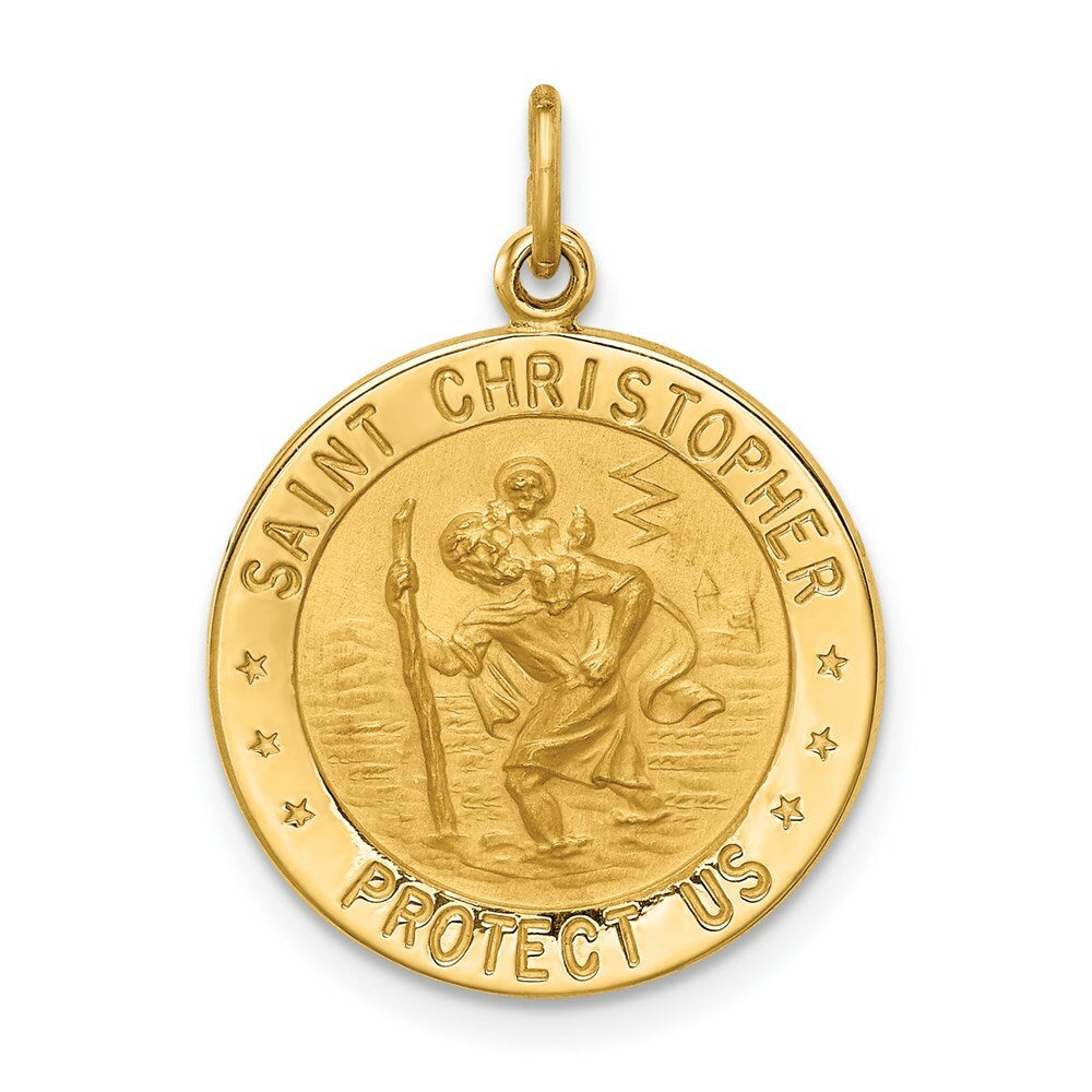 14K Yellow Gold Solid Polished/Satin Small Round St. Christopher Medal