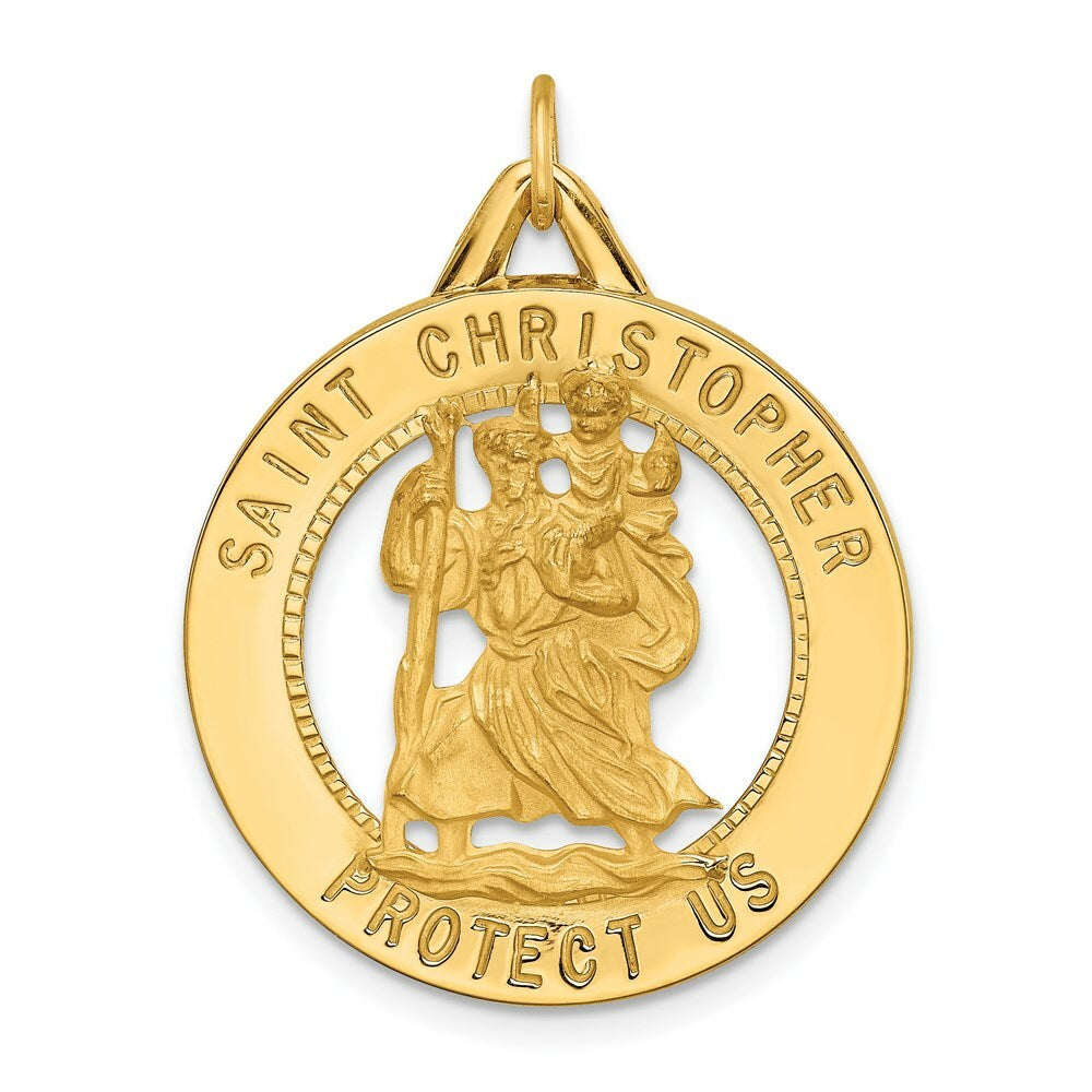 14K Yellow Gold Solid Polished/Satin Round Cut-out St. Christopher Medal
