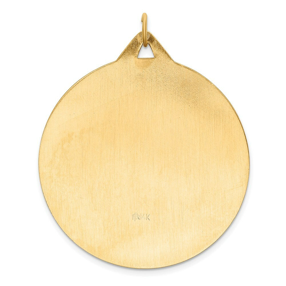 14K Yellow Gold Solid Polished/Satin Extra Large Round St. Christopher Medal