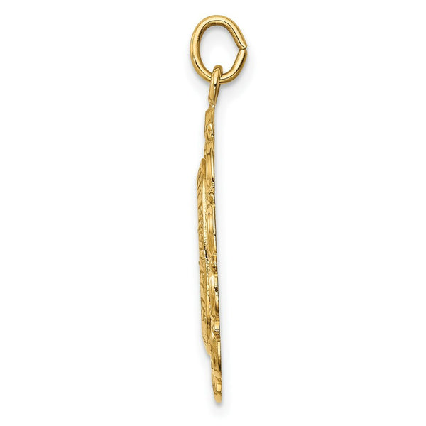 14K Yellow Gold Solid Polished/Satin Medium Fancy Pierced Oval St. Christopher Medal