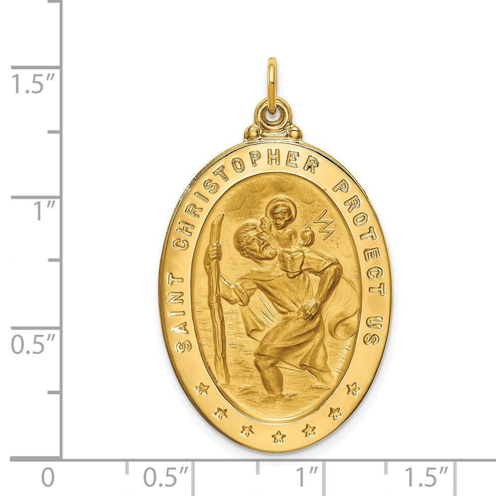14K Yellow Gold Solid Polished/Satin Large Oval St. Christopher Medal