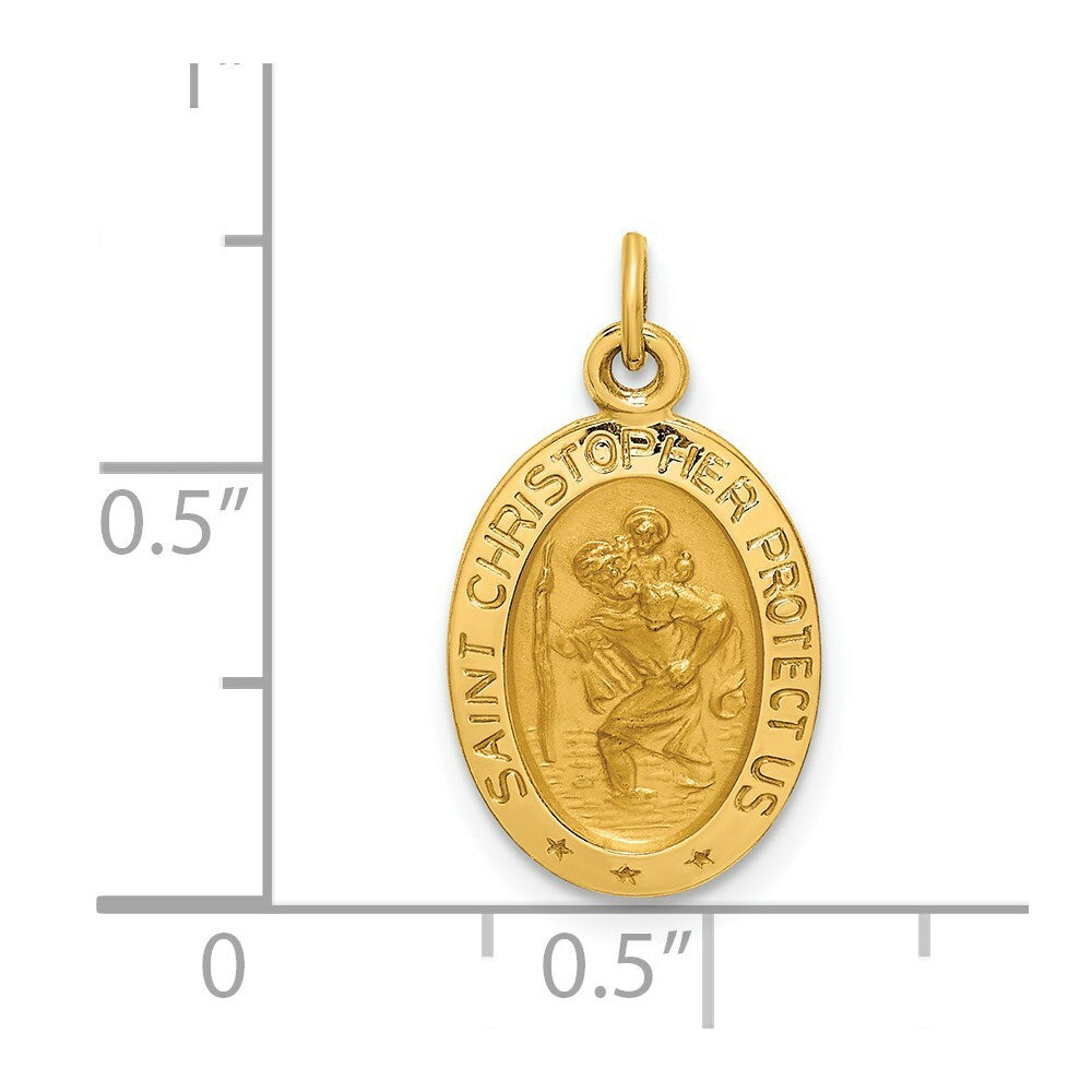 14K Yellow Gold Solid Polished/Satin Extra Small Oval St. Christopher Medal