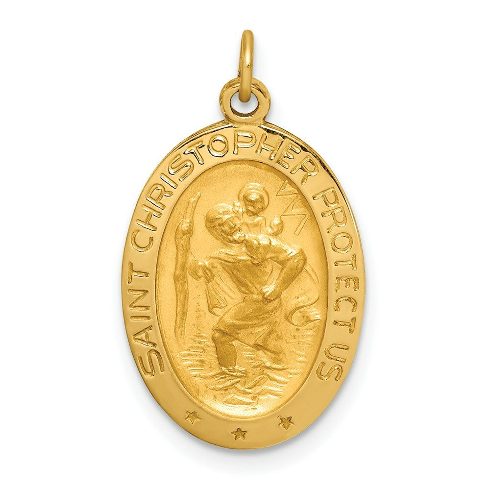 14K Yellow Gold Solid Polished/Satin Small Oval St. Christopher Medal