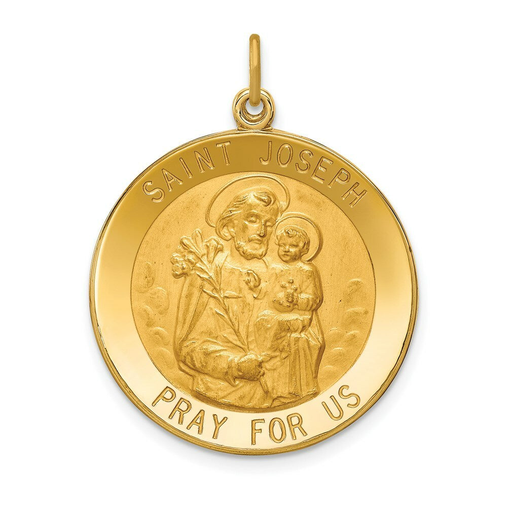 14K Yellow Gold Solid Polished/Satin Large Round St. Joseph Medal