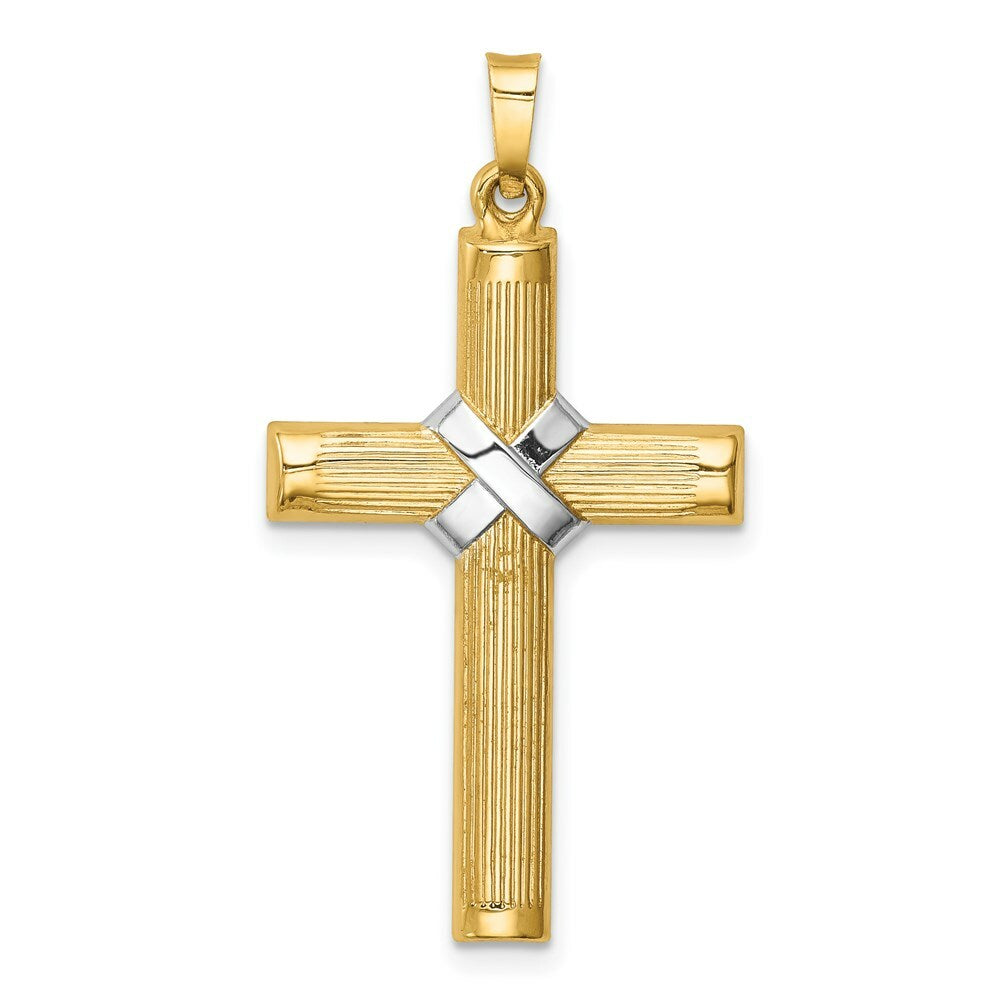 14K Yellow Gold Hollow Polished Rhodium-plated Center X Cross