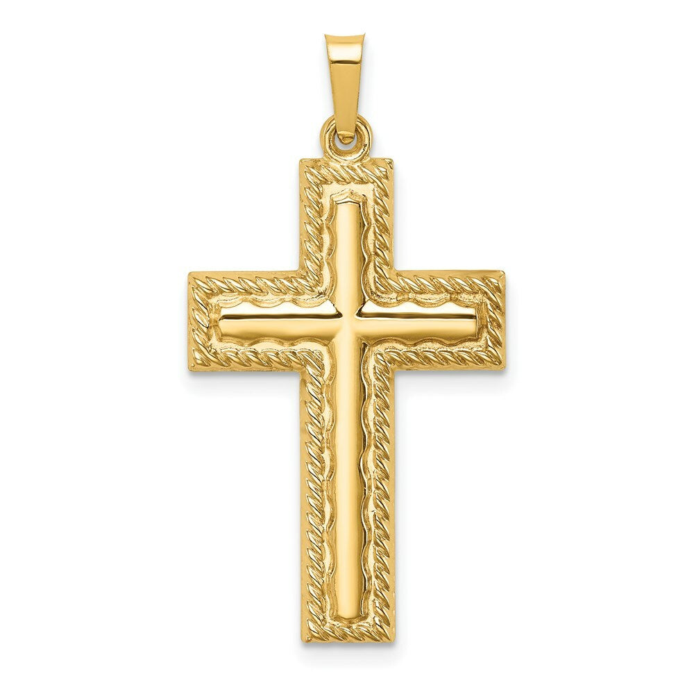 14K Yellow Gold Hollow Polished Rope Edge Latin Cross