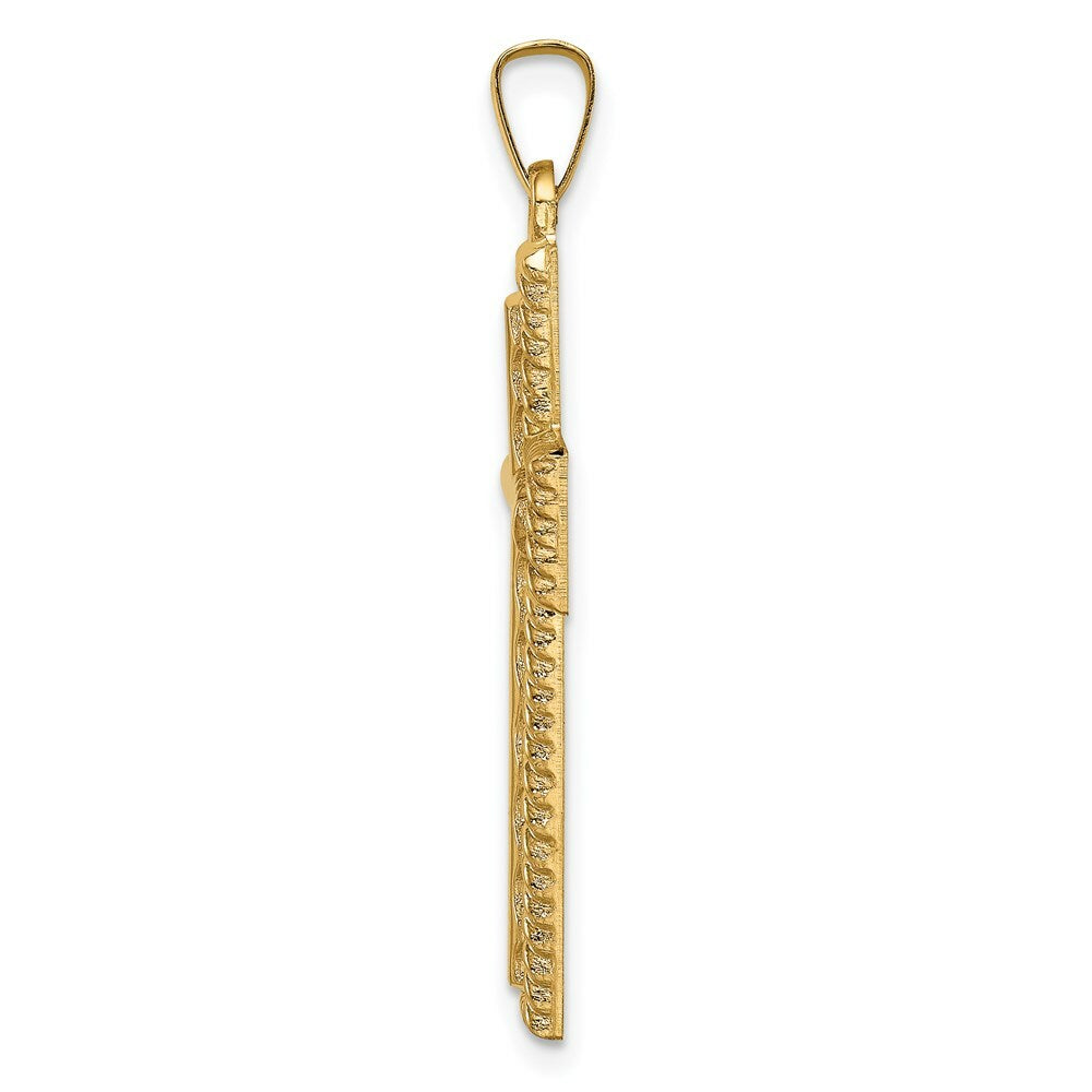 14K Yellow Gold Hollow Polished Rope Edge Latin Cross