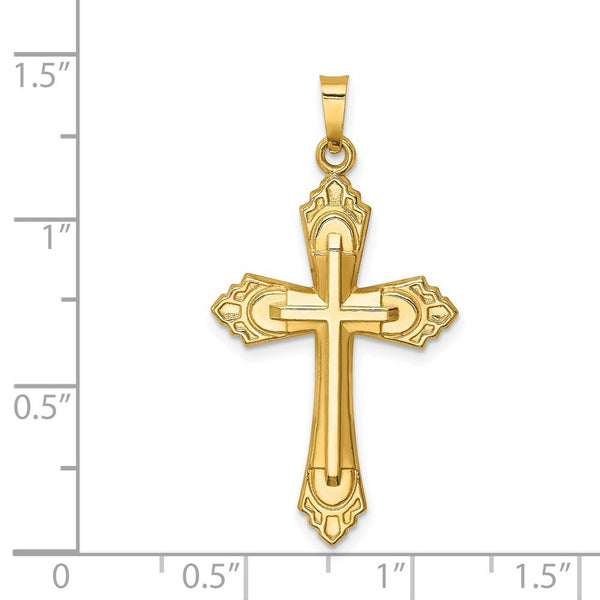 14K Yellow Gold Hollow Polished Fleur de Lis Cross