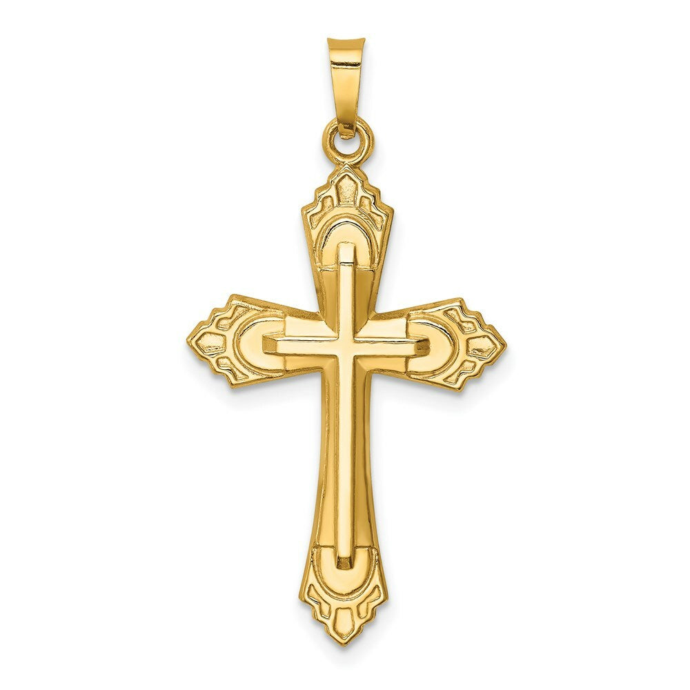 14K Yellow Gold Hollow Polished Fleur de Lis Cross