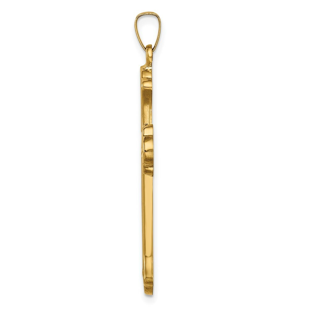 14K Yellow Gold Hollow Polished Woven Fleur de Lis Cross