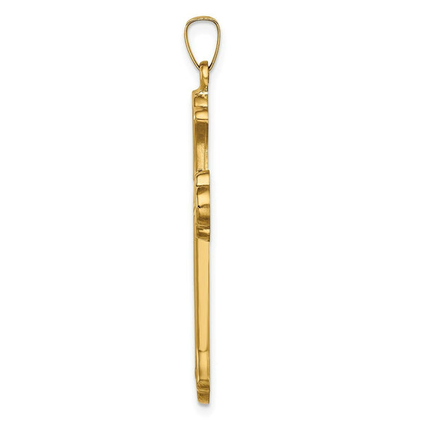 14K Yellow Gold Hollow Polished Woven Fleur de Lis Cross