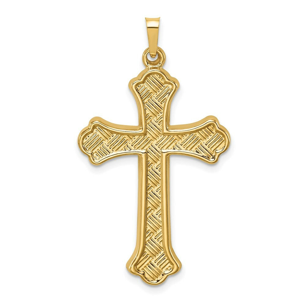 14K Yellow Gold Hollow Polished Woven Fleur de Lis Cross