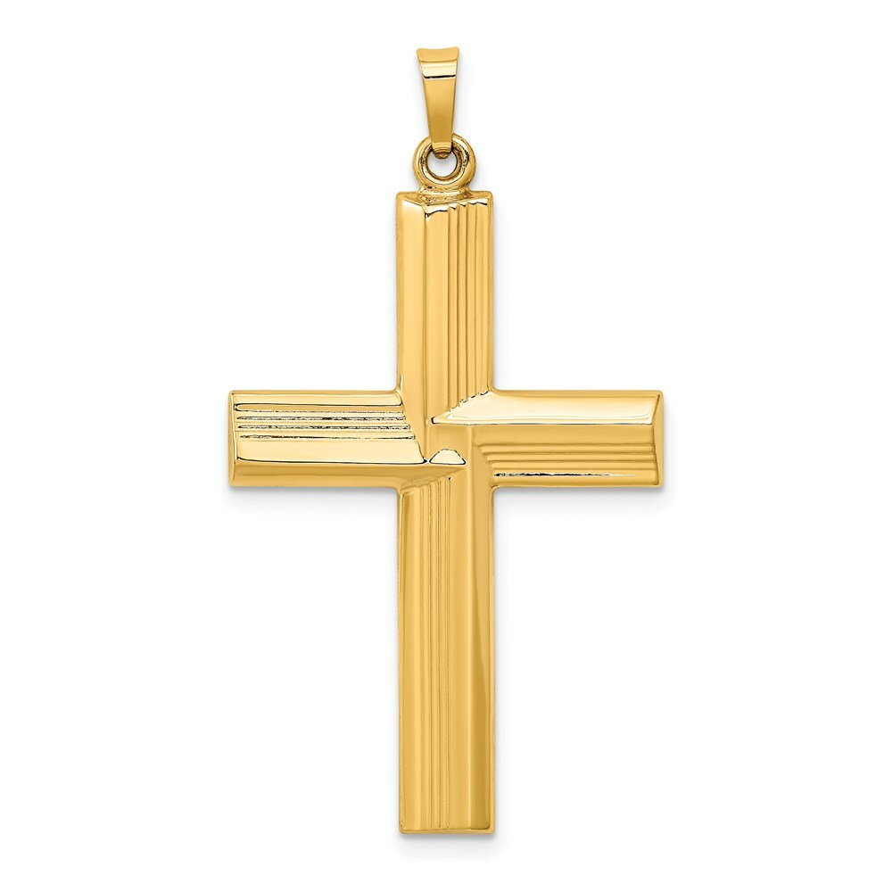 14K Yellow Gold Hollow Polished Stripe Design Latin Cross