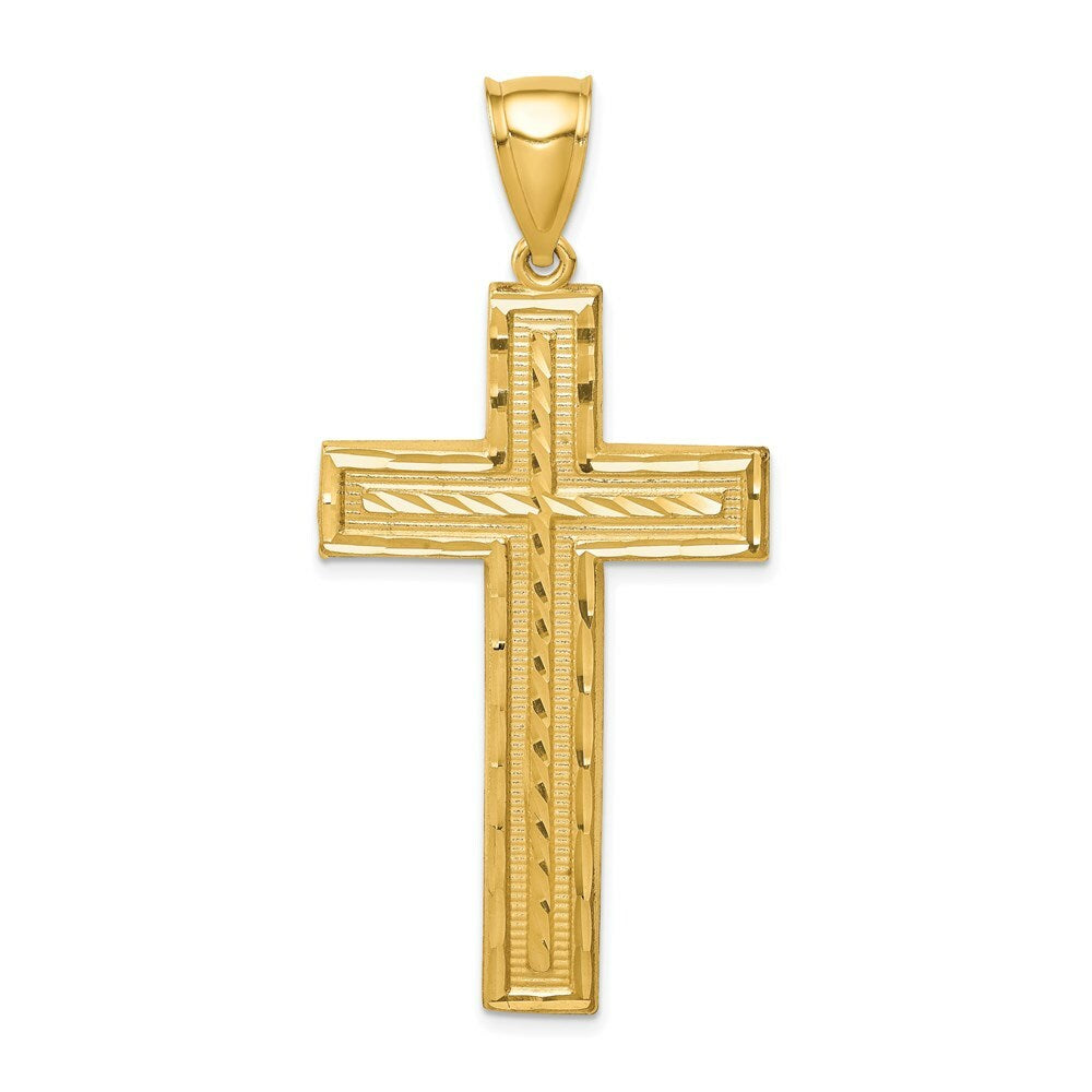 14K Yellow Gold Diamond-cut Cross Pendant