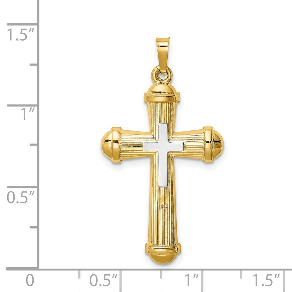 14K Two-Tone Gold Hollow Polished Cross With Center Cross