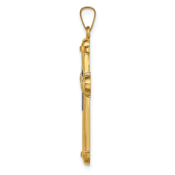 14K Two-Tone Gold Hollow Polished Cross With Center Cross