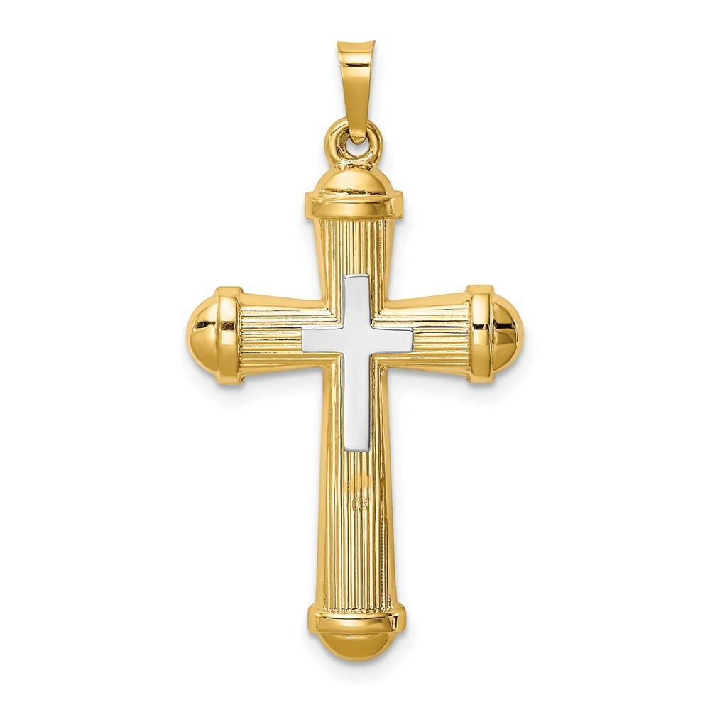 14K Two-Tone Gold Hollow Polished Cross With Center Cross