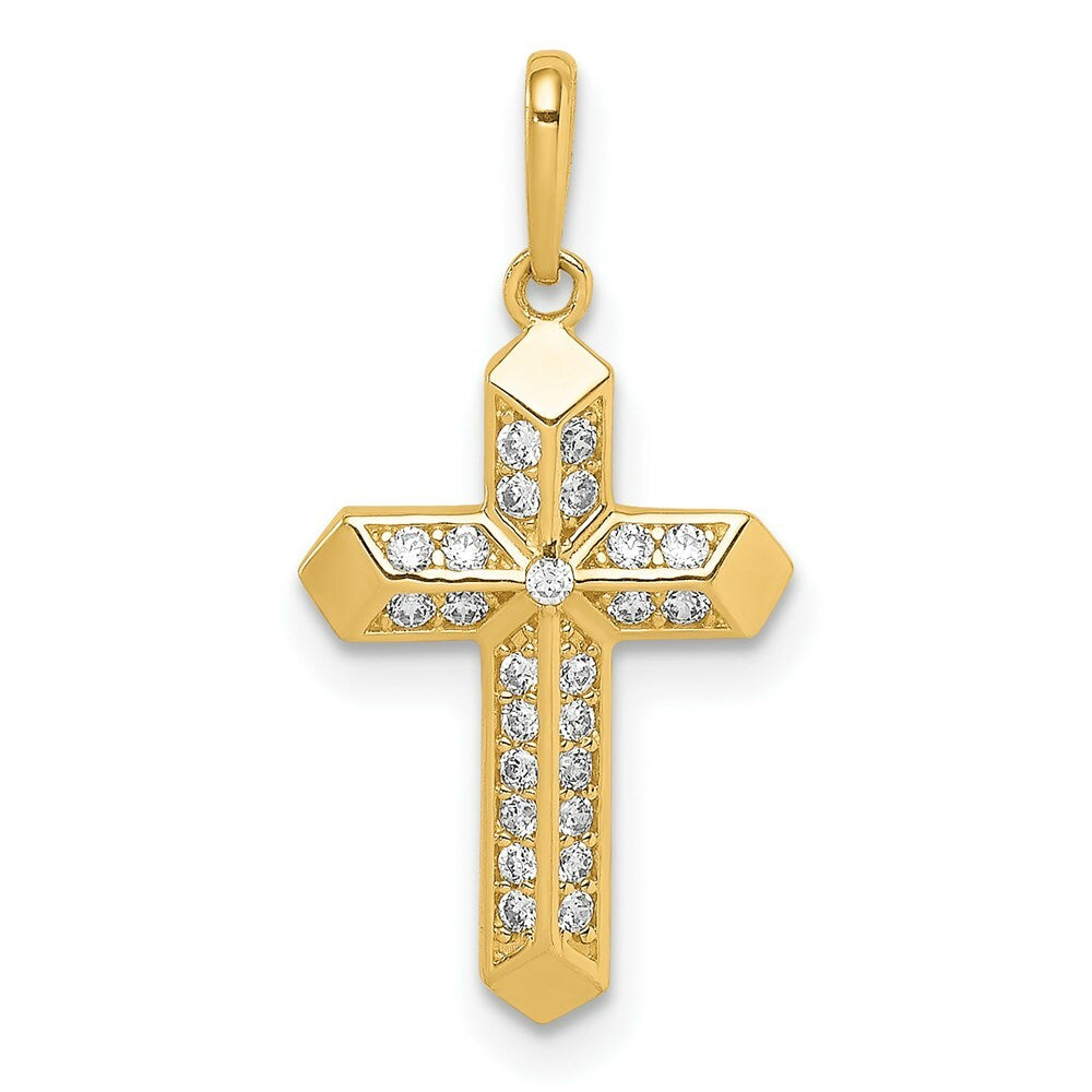 14K Yellow Gold Cross CZ Pendant