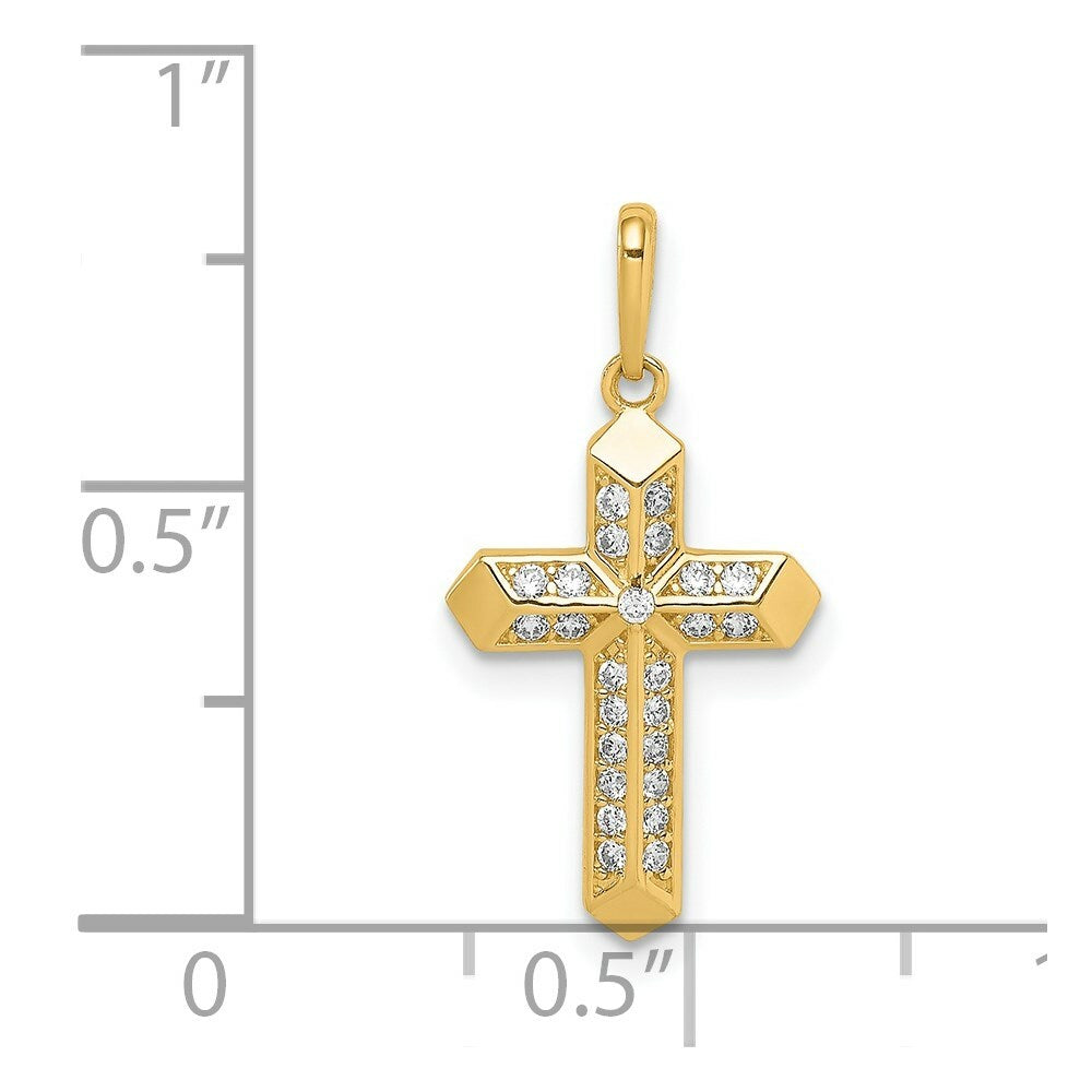 14K Yellow Gold Cross CZ Pendant