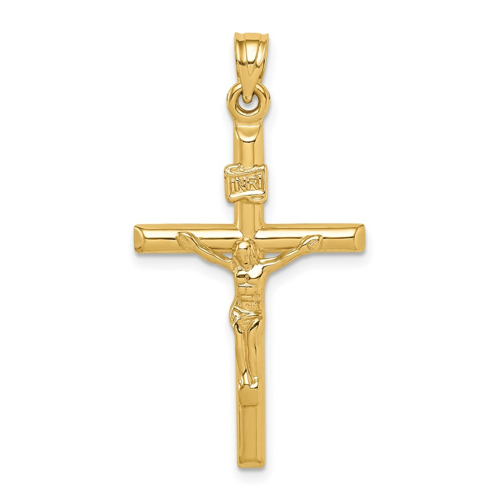 14K Yellow Gold Hollow Crucifix Pendant