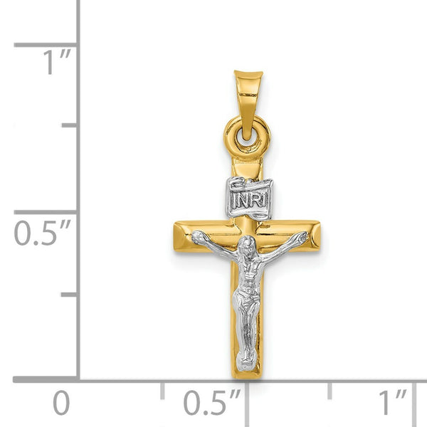 14K Two-Tone Gold Hollow Crucifix Pendant