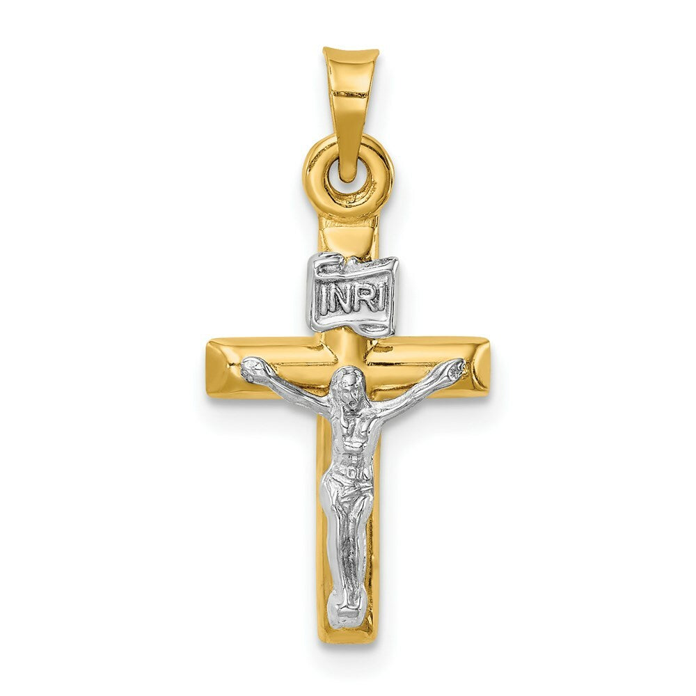 14K Two-Tone Gold Hollow Crucifix Pendant