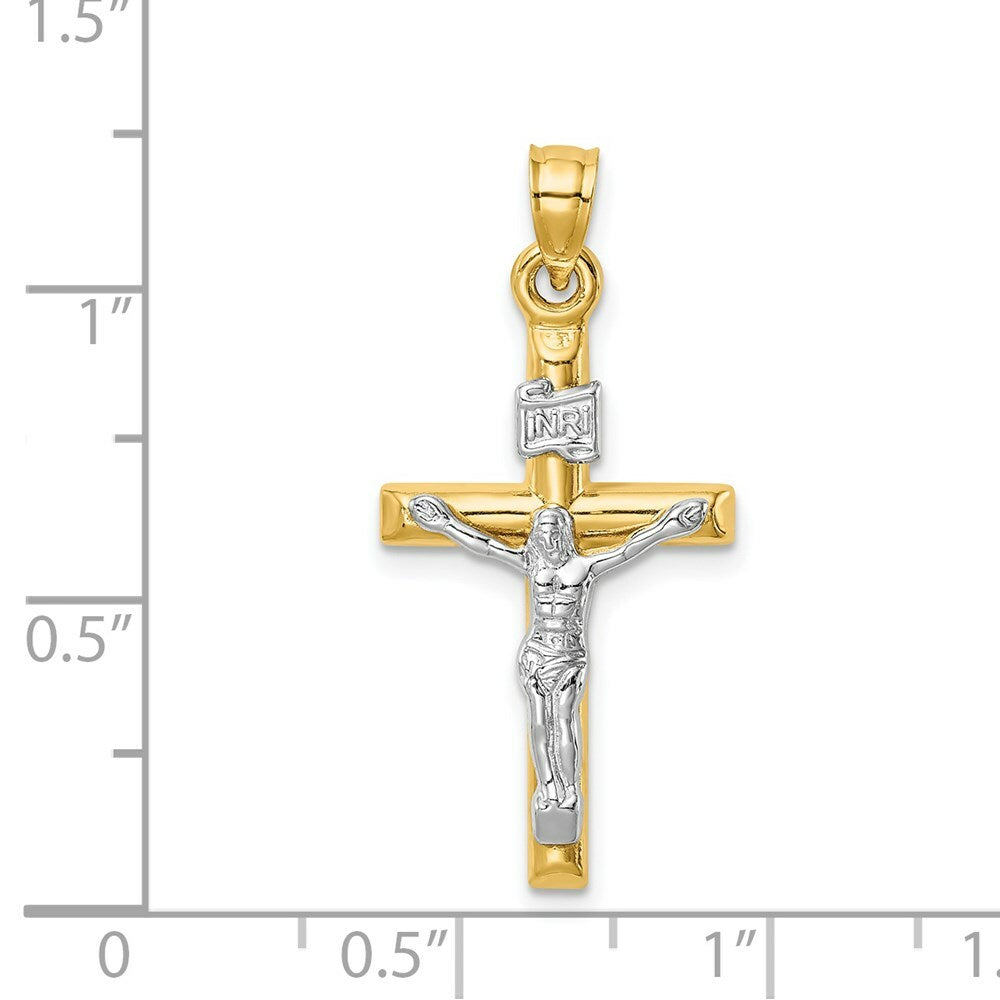 14K Two-Tone Gold Hollow Crucifix Pendant