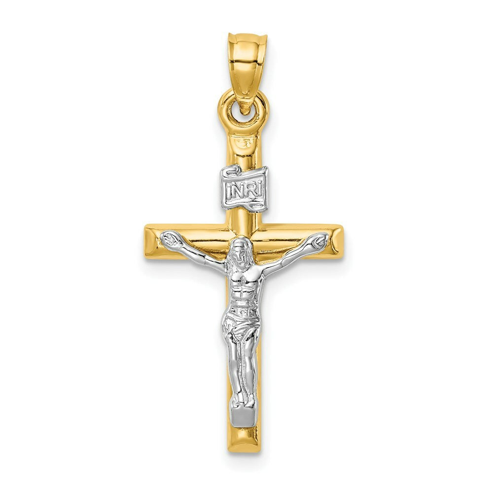 14K Two-Tone Gold Hollow Crucifix Pendant