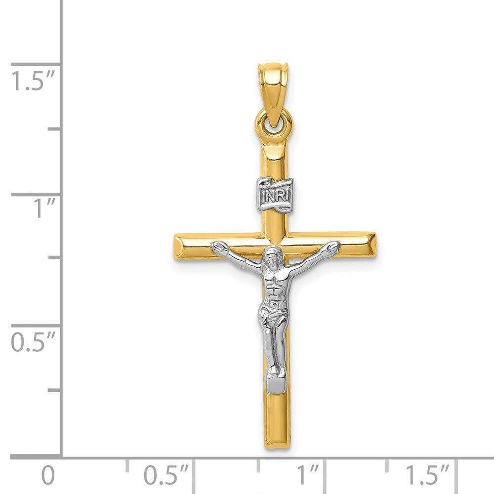 14K Two-Tone Gold Hollow Crucifix Pendant