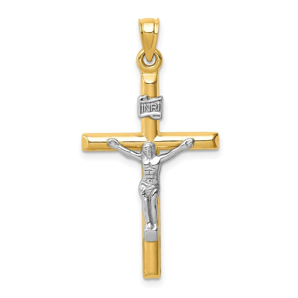 14K Two-Tone Gold Hollow Crucifix Pendant