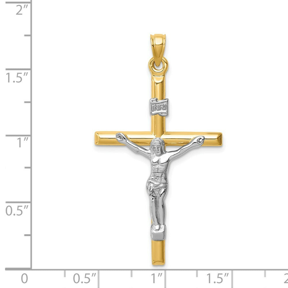 14K Two-Tone Gold Hollow Crucifix Pendant