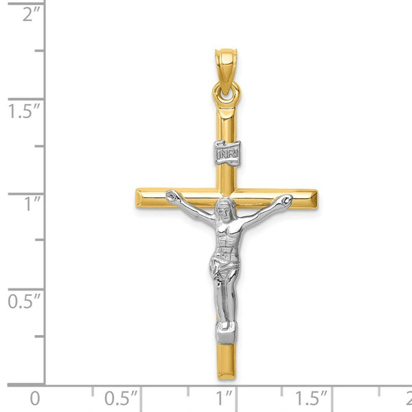 14K Two-Tone Gold Hollow Crucifix Pendant