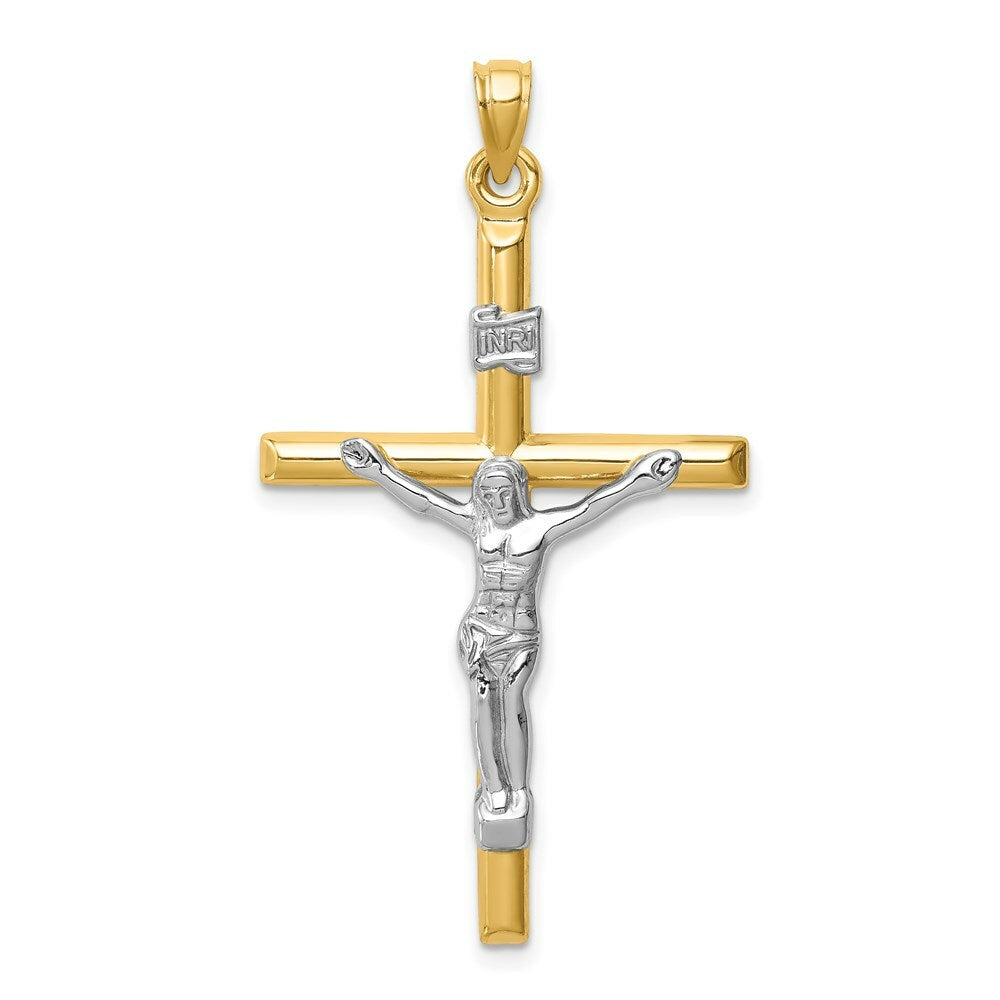 14K Two-Tone Gold Hollow Crucifix Pendant