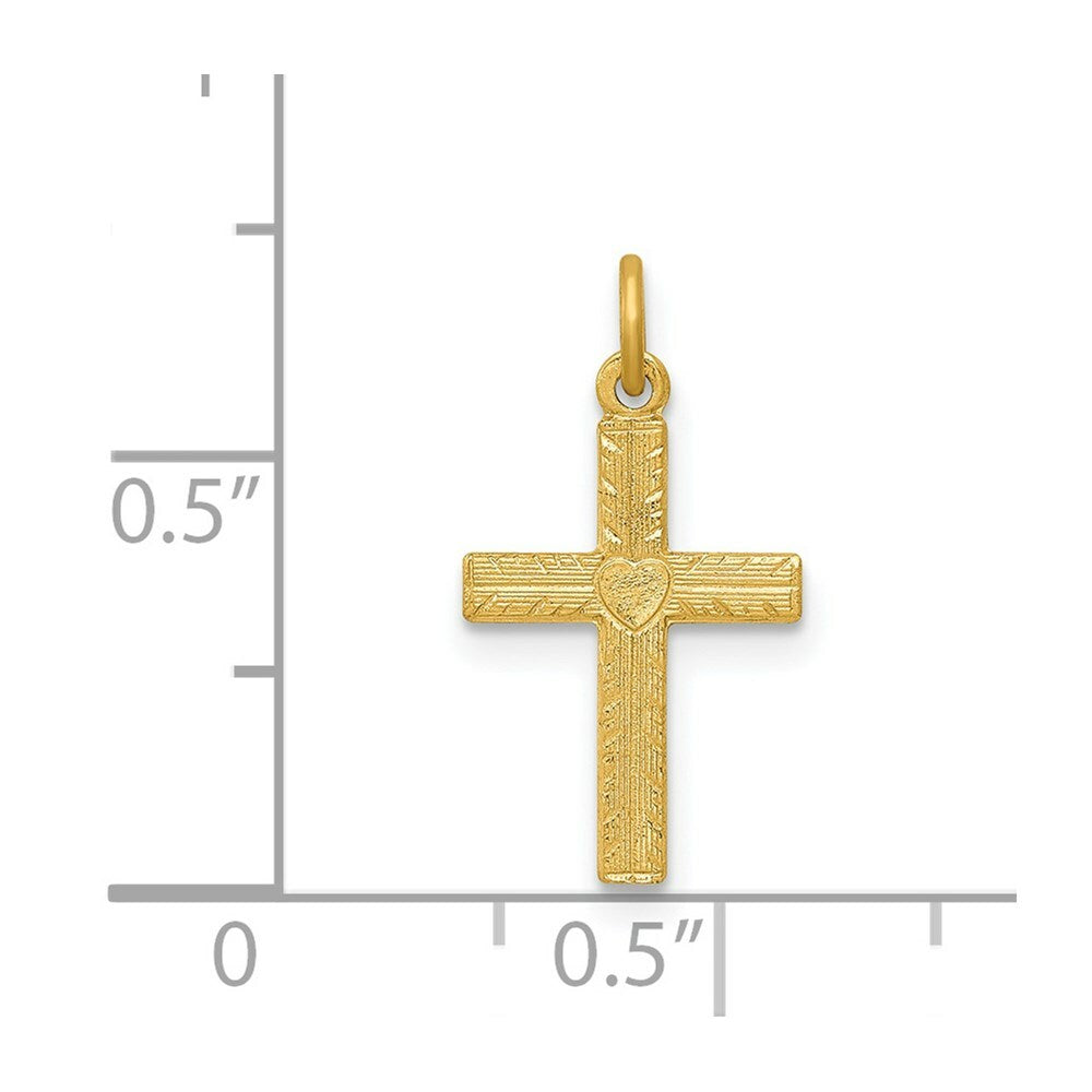 14K Yellow Gold Heart Cross Charm
