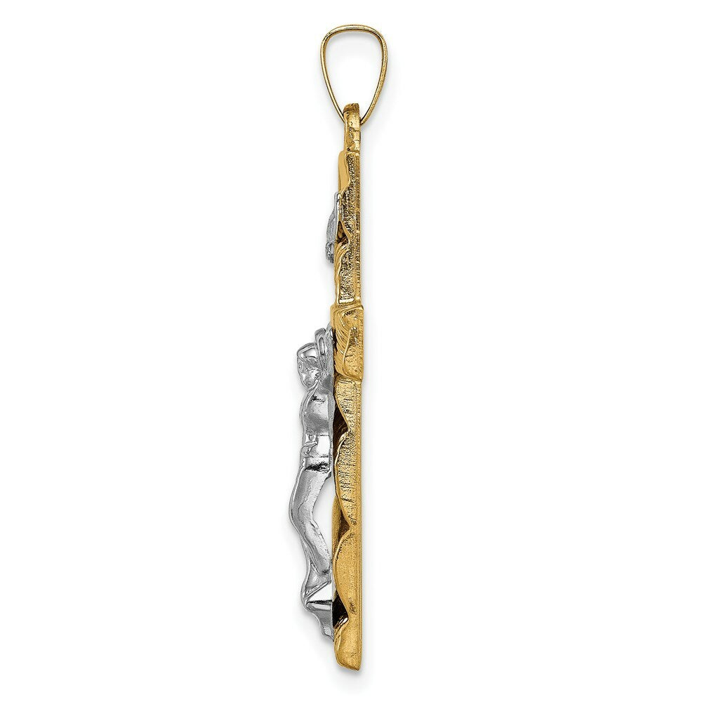 14K Two-Tone Gold Hollow Polished Textured Latin Crucifix