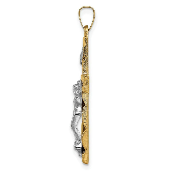 14K Two-Tone Gold Hollow Polished Textured Latin Crucifix