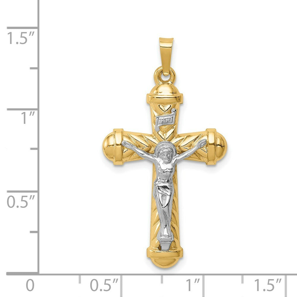 14K Two-Tone Gold Hollow Polished Chevron Design Crucifix